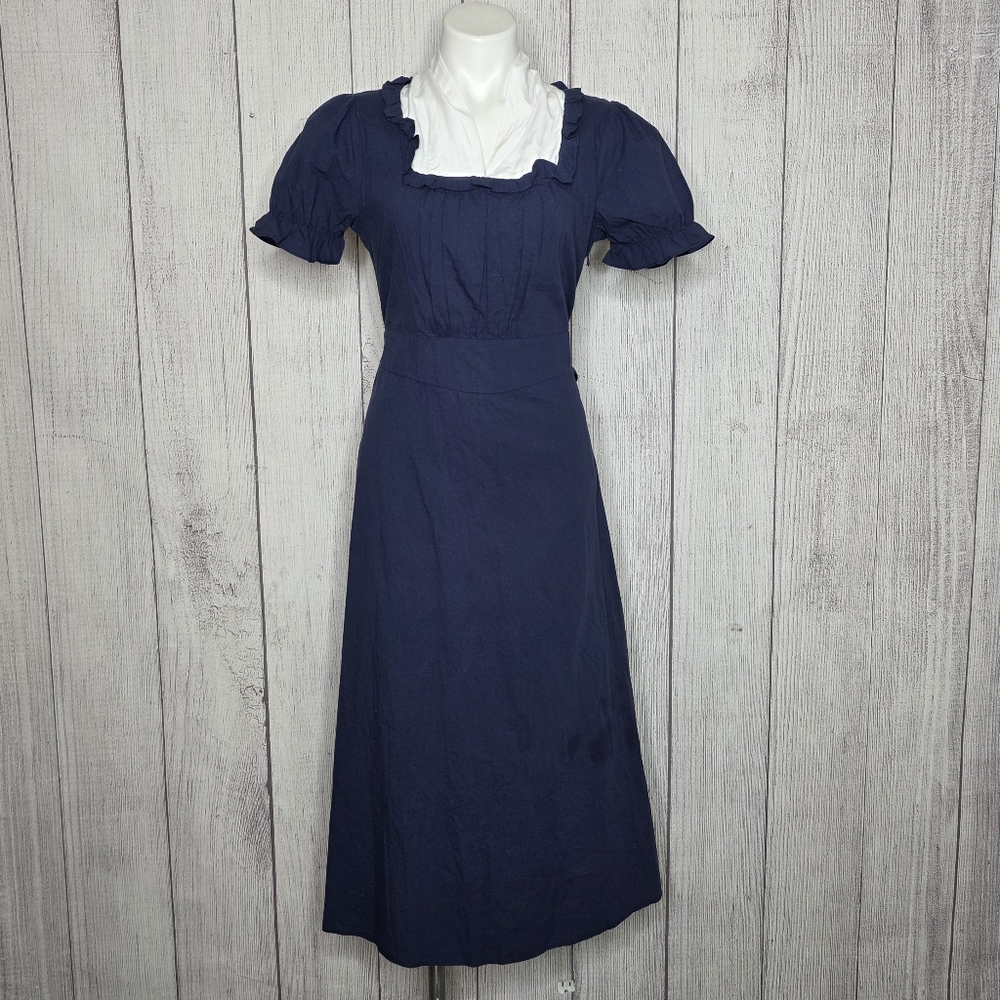 Scarlet Darkness Maid Witch Prairie Costume Dress Navy White, sz Medium -  NWT
